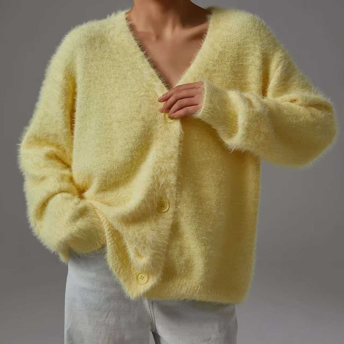 Women's Faux Fur Knitted Cardigan V-Neck Loose Long Sleeve Outerwear teemdrop