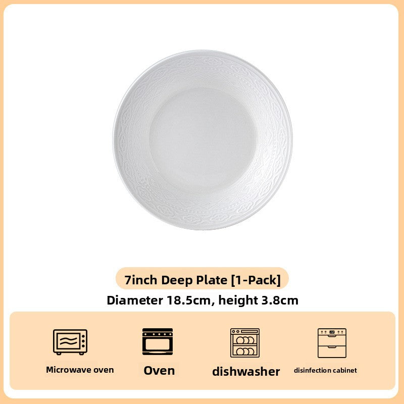 High Relief Porcelain Dinner Plate Bohemian Style Deep Round Serving Dish