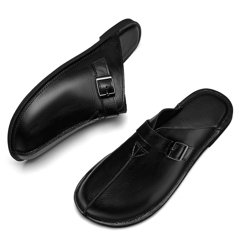 Men's Fashion Belt Buckle Slip-On Closed-Toe Casual Sandals