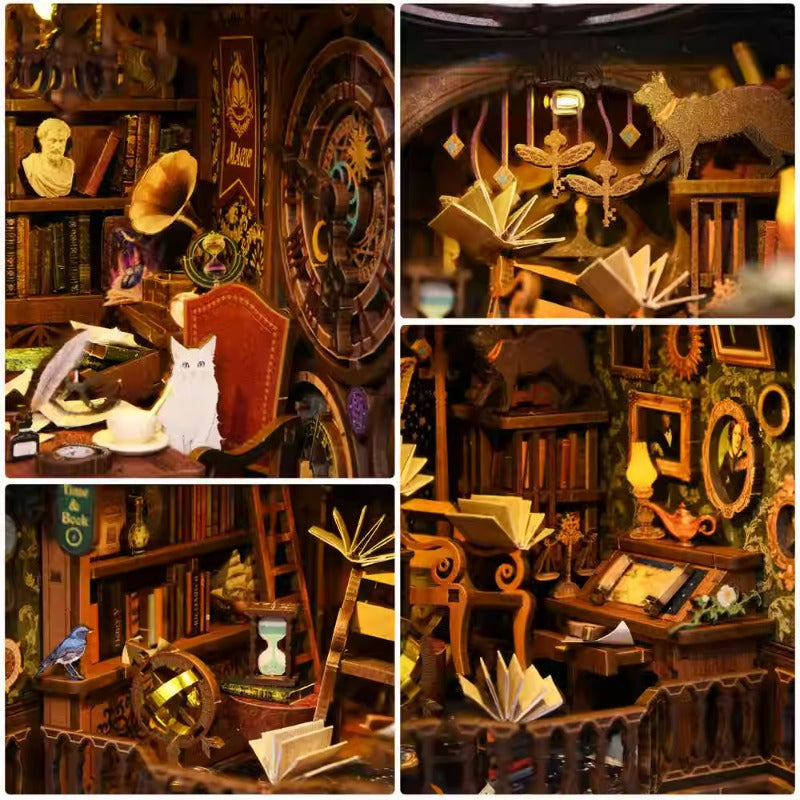 DIY Wooden Miniature Library Cabin Book Nook Building Kit