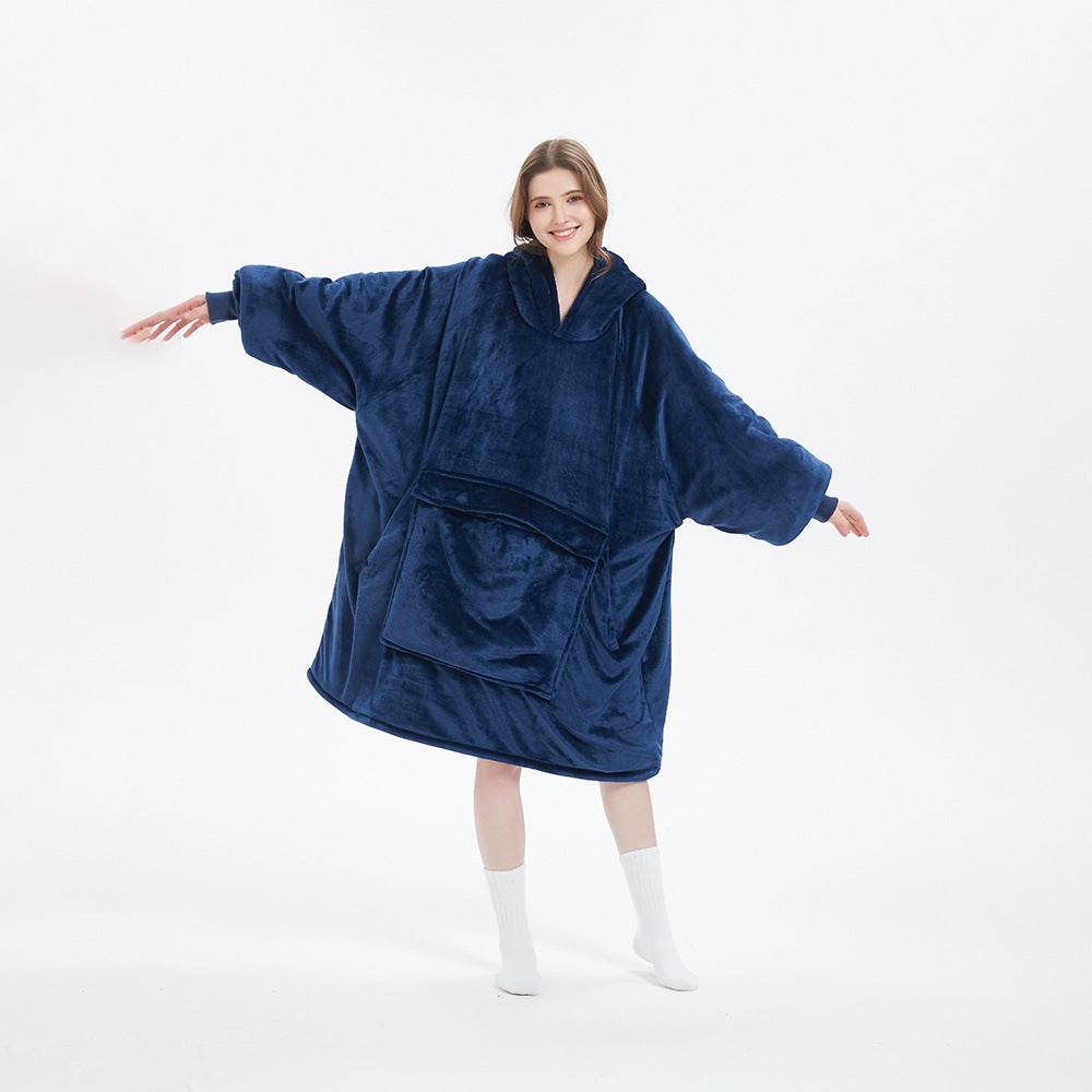 Oversized Flannel Hoodie Blanket with Pocket