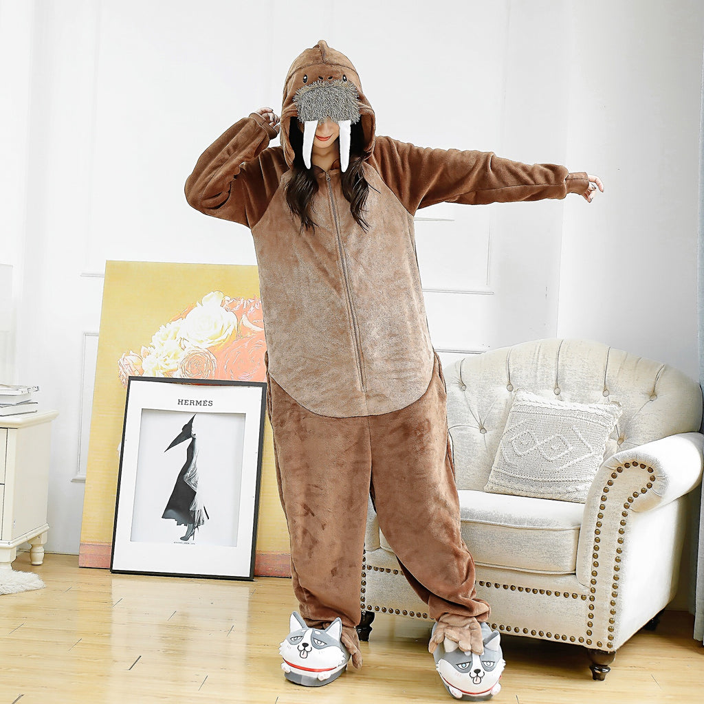 Flannel Cartoon One-Piece Animal Pajamas