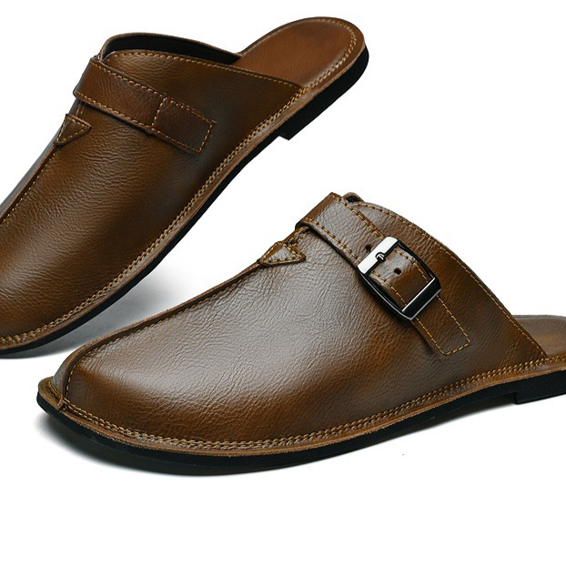 Men's Fashion Belt Buckle Slip-On Closed-Toe Casual Sandals