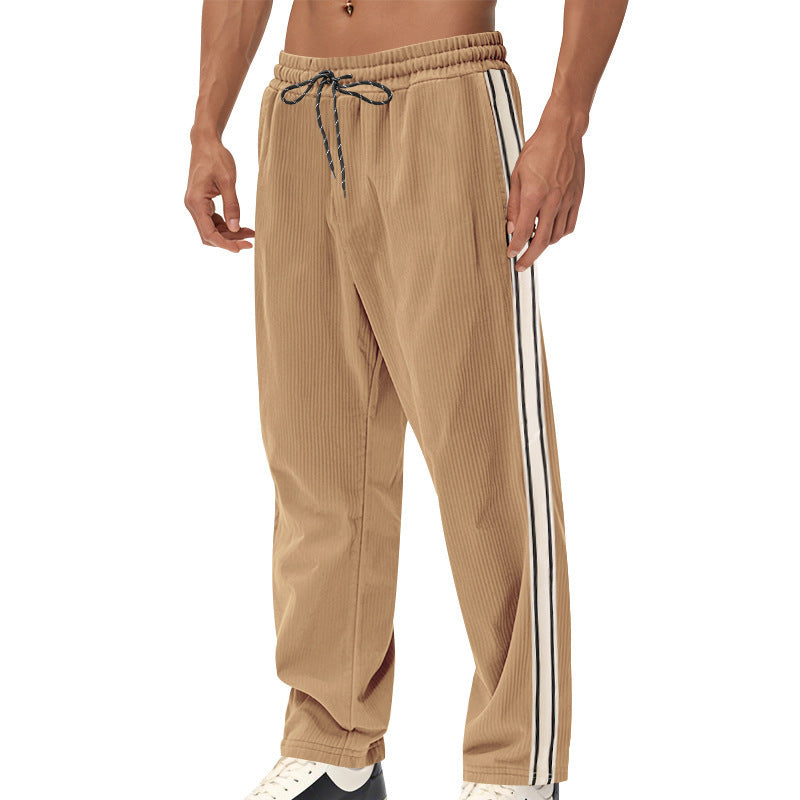 Men's Loose Fit Patchwork Corduroy Casual Pants with Drawstring teemdrop