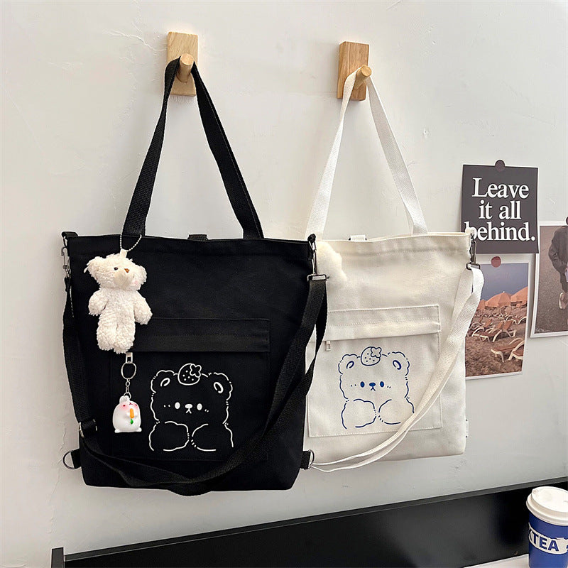 Bear Print Canvas Shoulder Bag