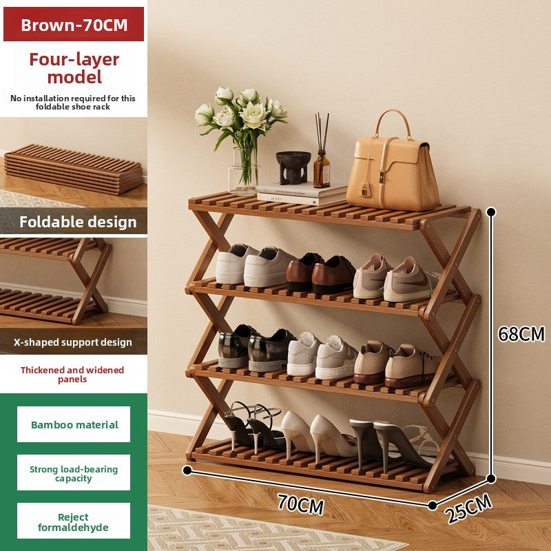 Foldable Bamboo Shoe Rack Freestanding No Assembly Multi-Tier Storage Organizer teemdrop