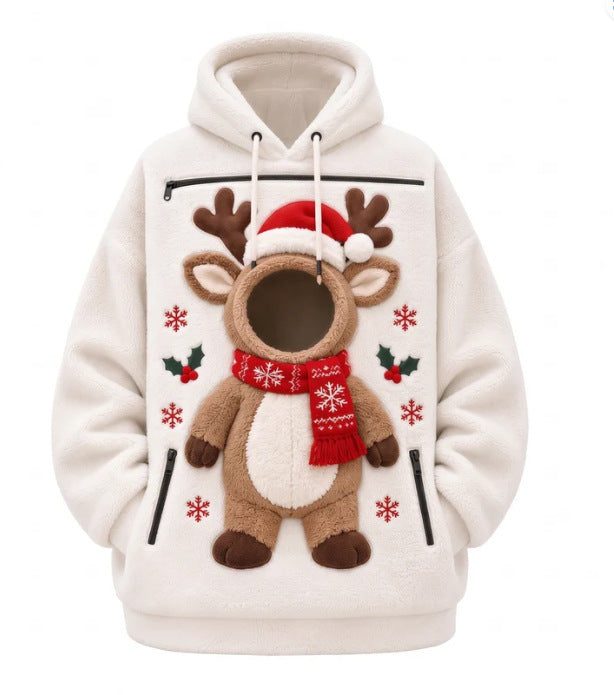 Mens Winter Warm Polar Fleece Lined Hoodie with 3D Printed Christmas Pattern and Zipper Pocket teemdrop