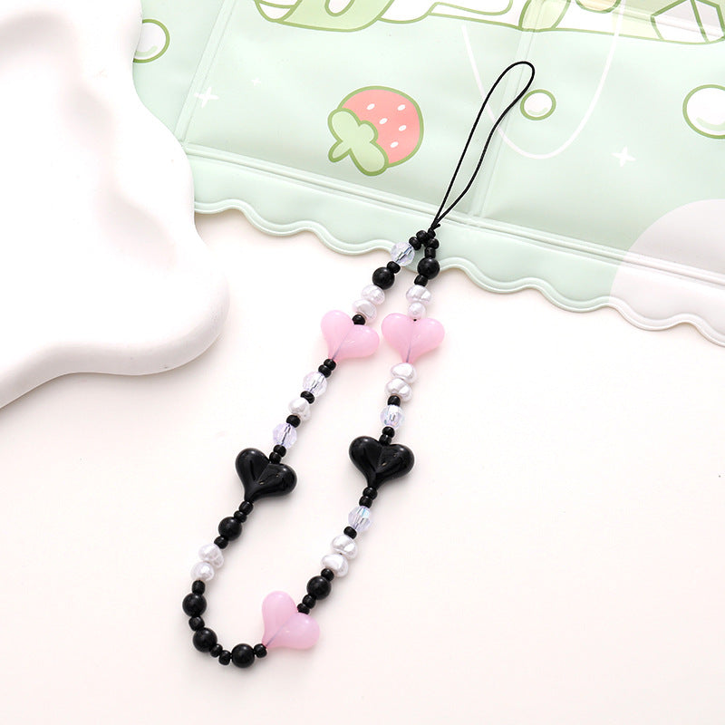 Colorful Heart Bead Phone Wrist Strap