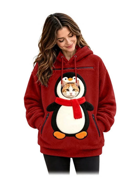 Mens Winter Warm Polar Fleece Lined Hoodie with 3D Printed Christmas Pattern and Zipper Pocket teemdrop