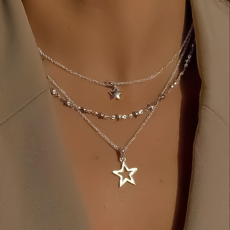 Women's Multi-Layered Star Pendant Alloy Necklace Vintage Clavicle Chain teemdrop