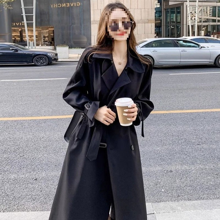 Women's Mid-Length Double-Breasted Lapel Trench Coat teemdrop