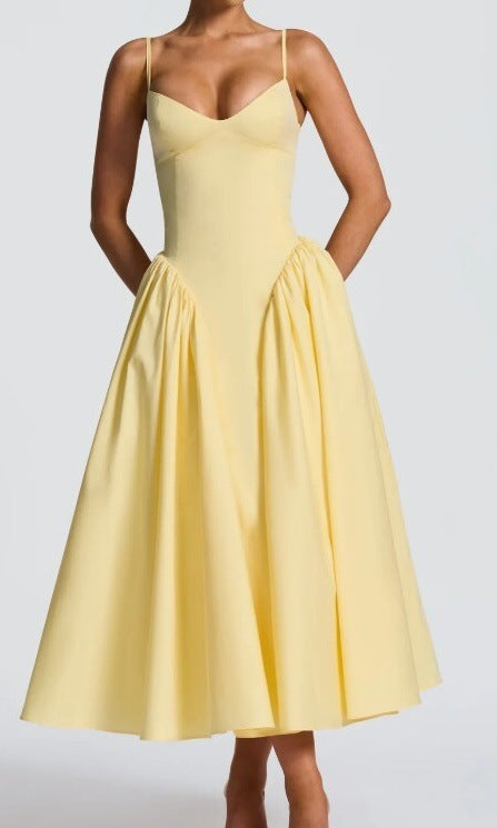 French Style Strappy Smocked Waist Dress