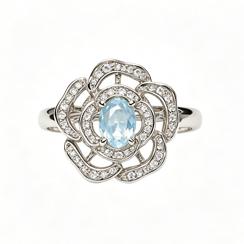 Silver Natural Birthstone Flower Vintage Adjustable Ring