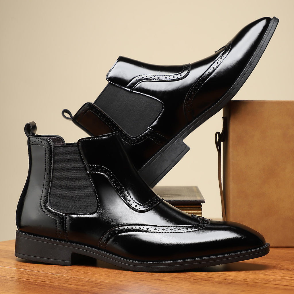 Men's Retro British Style Mid-Top Leather Slip-On Martin Boots teemdrop