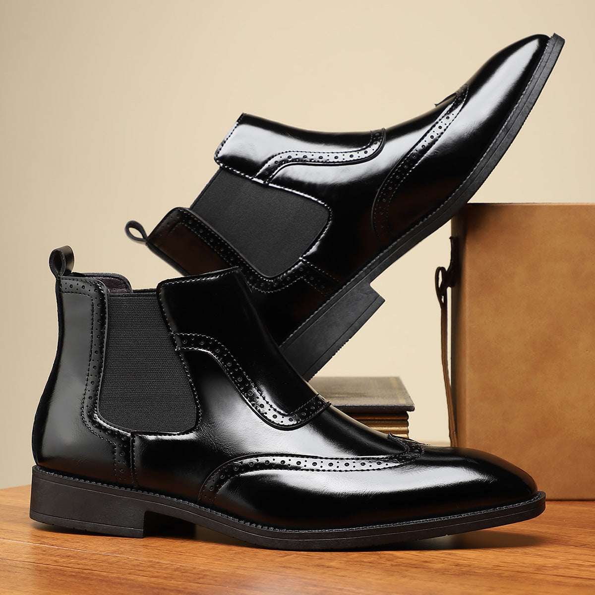 Men's Retro British Style Mid-Top Leather Slip-On Martin Boots teemdrop