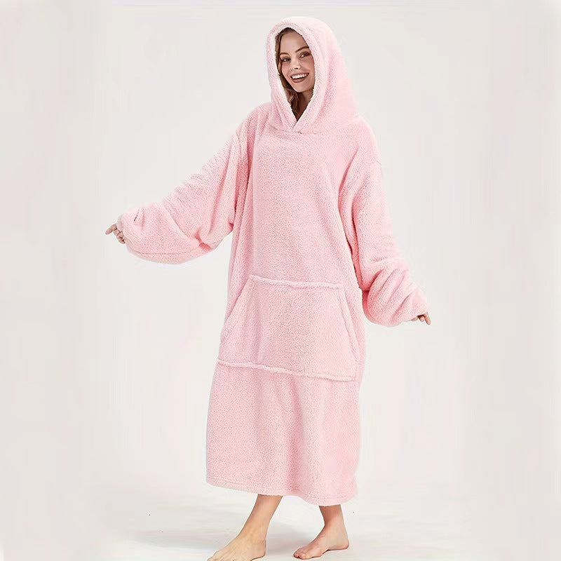 Hooded Fleece Pullover Robe Thickened Warm Loungewear teemdrop