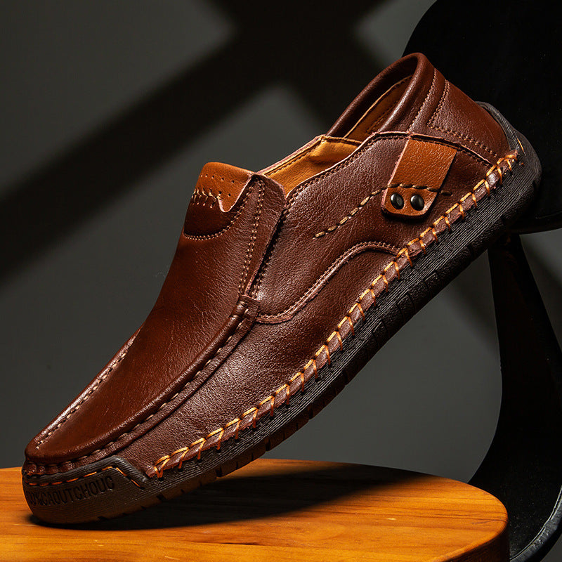 Men's Hand-Stitched Super Fiber Slip-On Flat Casual Loafers teemdrop