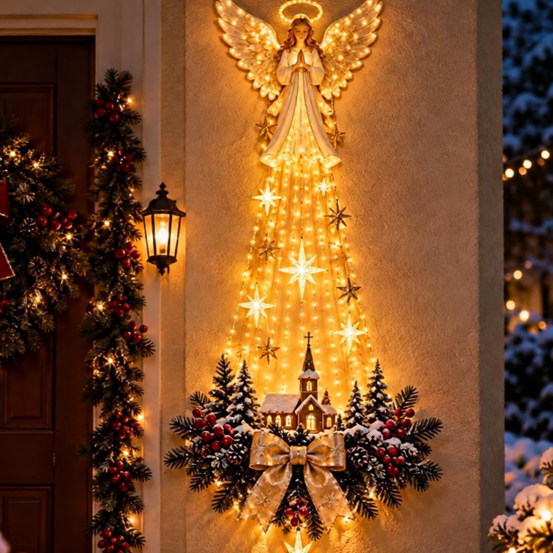 LED Lighted Christmas Tree Wall Hanging Decoration with Wreath Door Ornament teemdrop