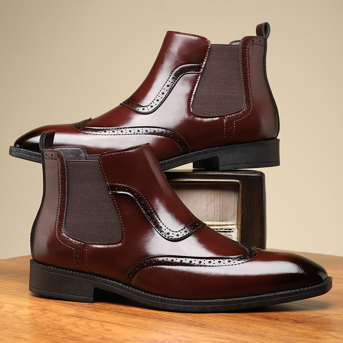 Men's Retro British Style Mid-Top Leather Slip-On Martin Boots teemdrop