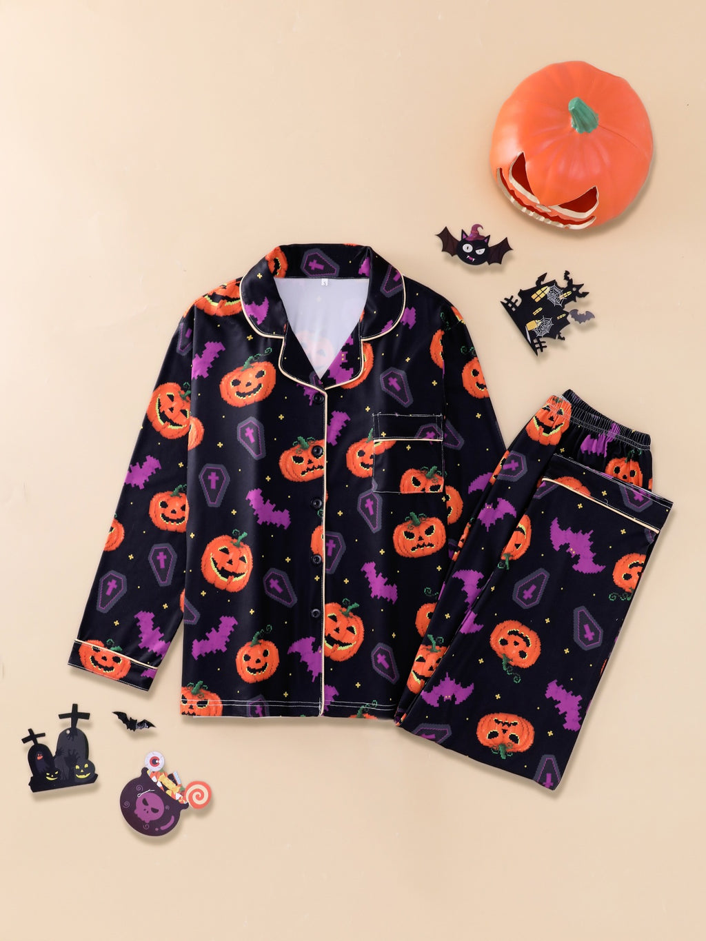 Women's long-sleeve Halloween pajamas teemdrop