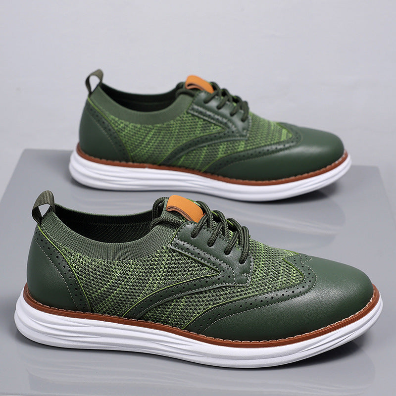 Men British Style Fly-Knit Leather Breathable Casual Shoes teemdrop