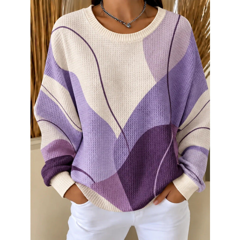 Plaid patterned round-neck long-sleeved casual hoodie teemdrop