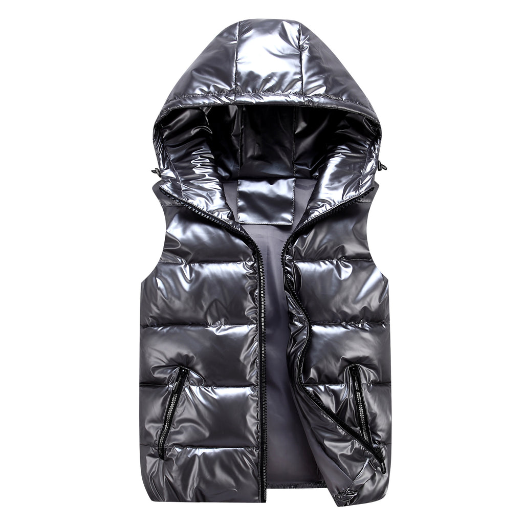 Men's Shiny Stand Collar Thickened Slim-Fit Cotton Vest teemdrop