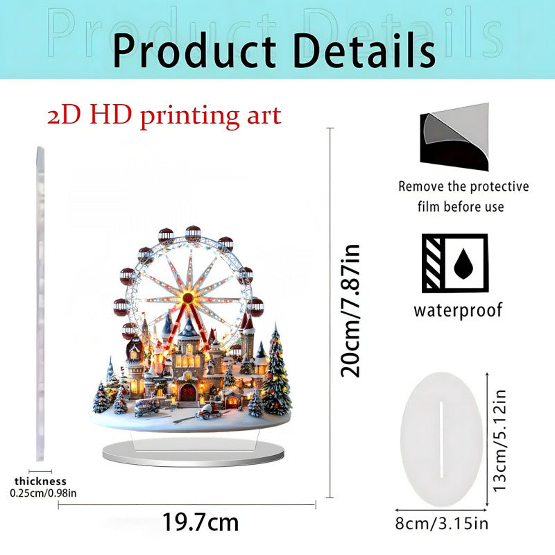 Christmas Carousel 2D Acrylic Stand Holiday Ornament Home Decoration
