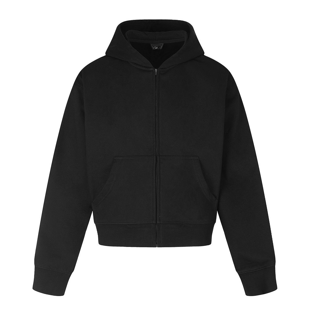 Retro Short Zip-Up Hoodie Solid Color Loose Fit Casual Jacket for Adults teemdrop