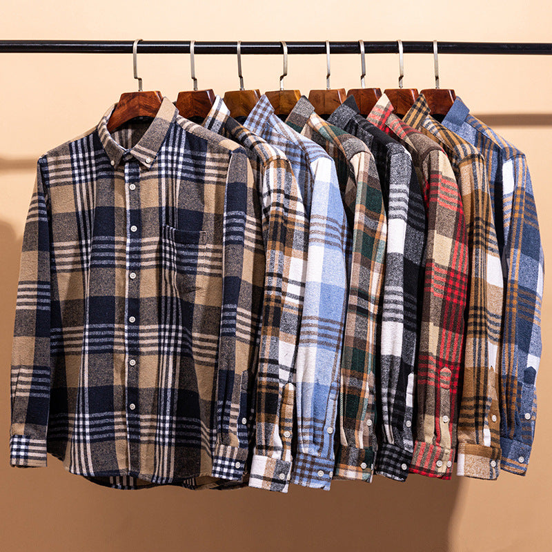 Men's Retro Plaid Long Sleeve Brushed Cotton Casual Shirt teemdrop