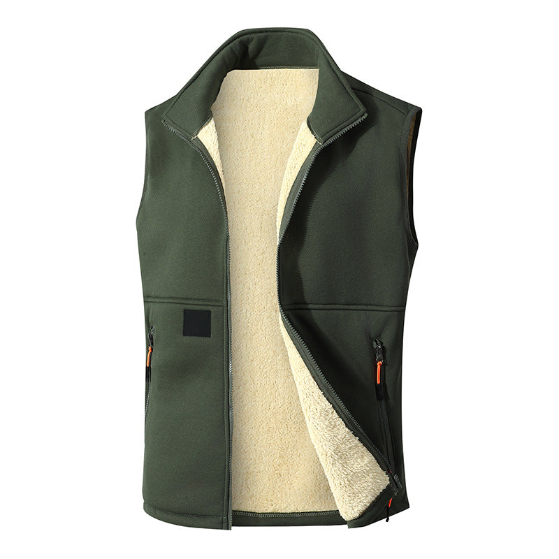 Men?s Lamb Wool Fleece Lined Stand Collar Sleeveless Vest