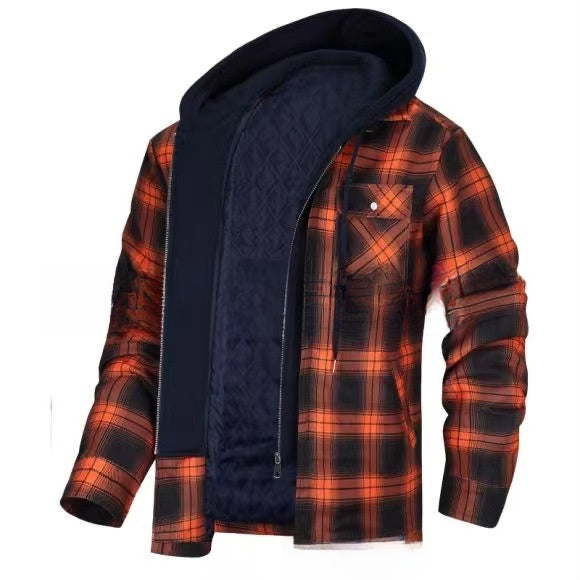 Autumn and Winter Cotton Outwear Plaid Long-Sleeved Loose Hooded Jacket teemdrop