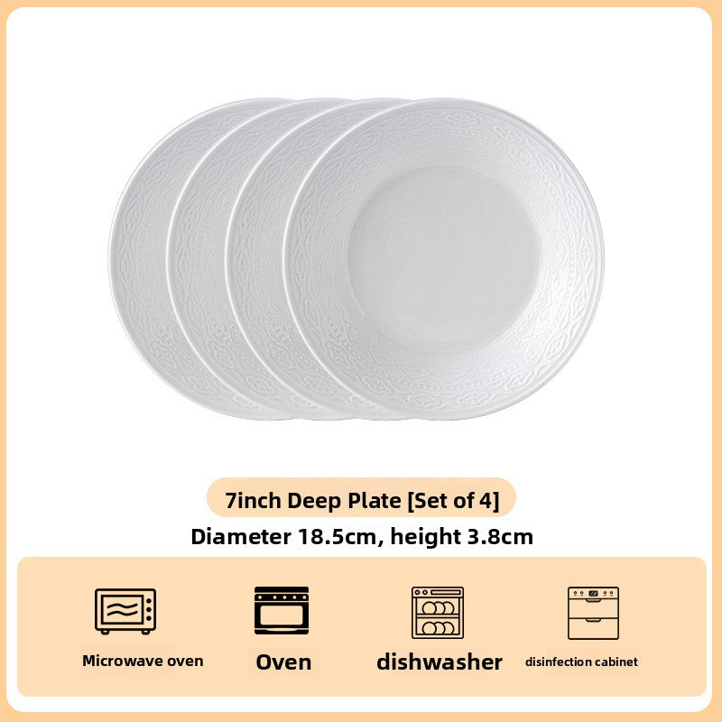 High Relief Porcelain Dinner Plate Bohemian Style Deep Round Serving Dish