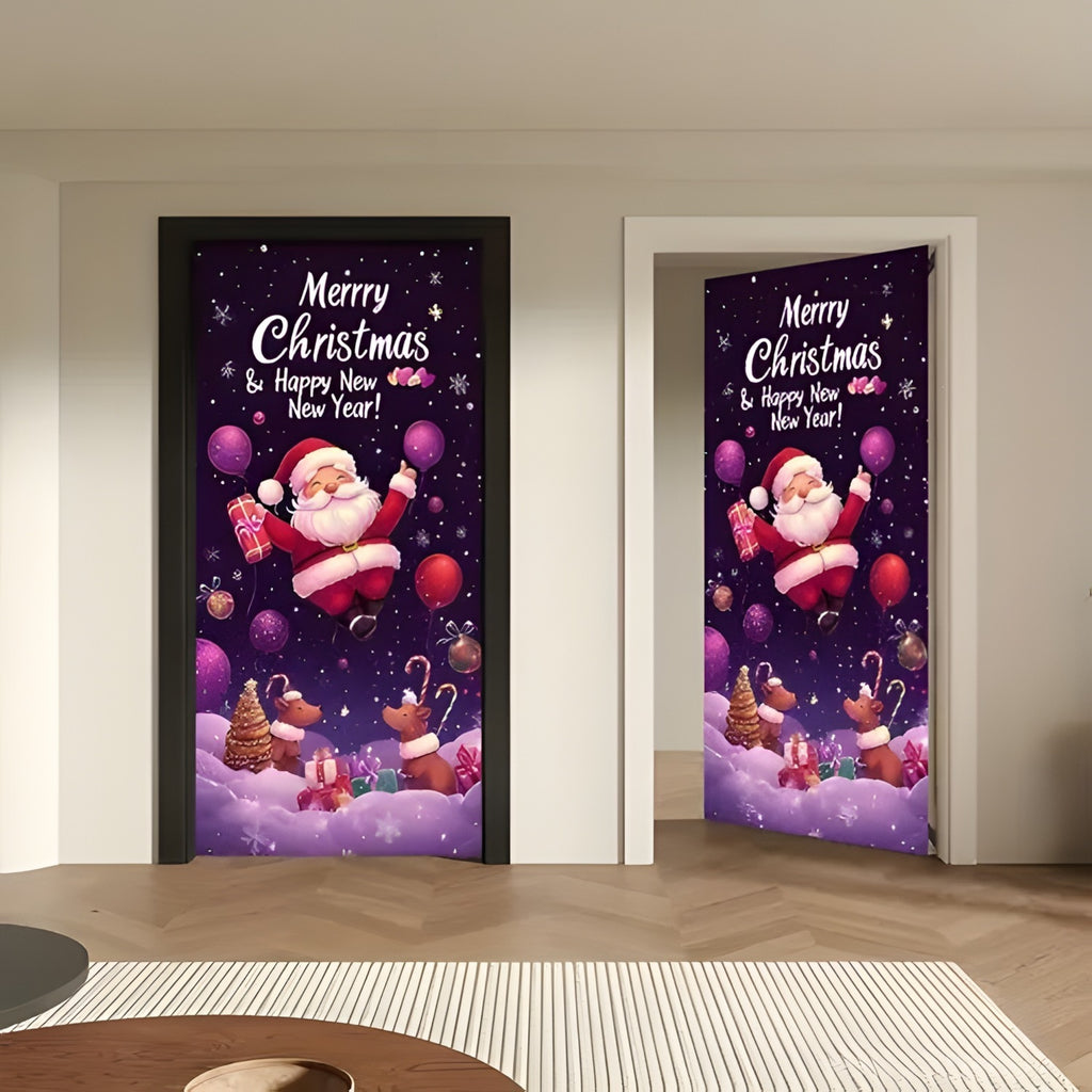 Christmas Santa Claus Polyester Door Cover Decoration 90x180cm teemdrop