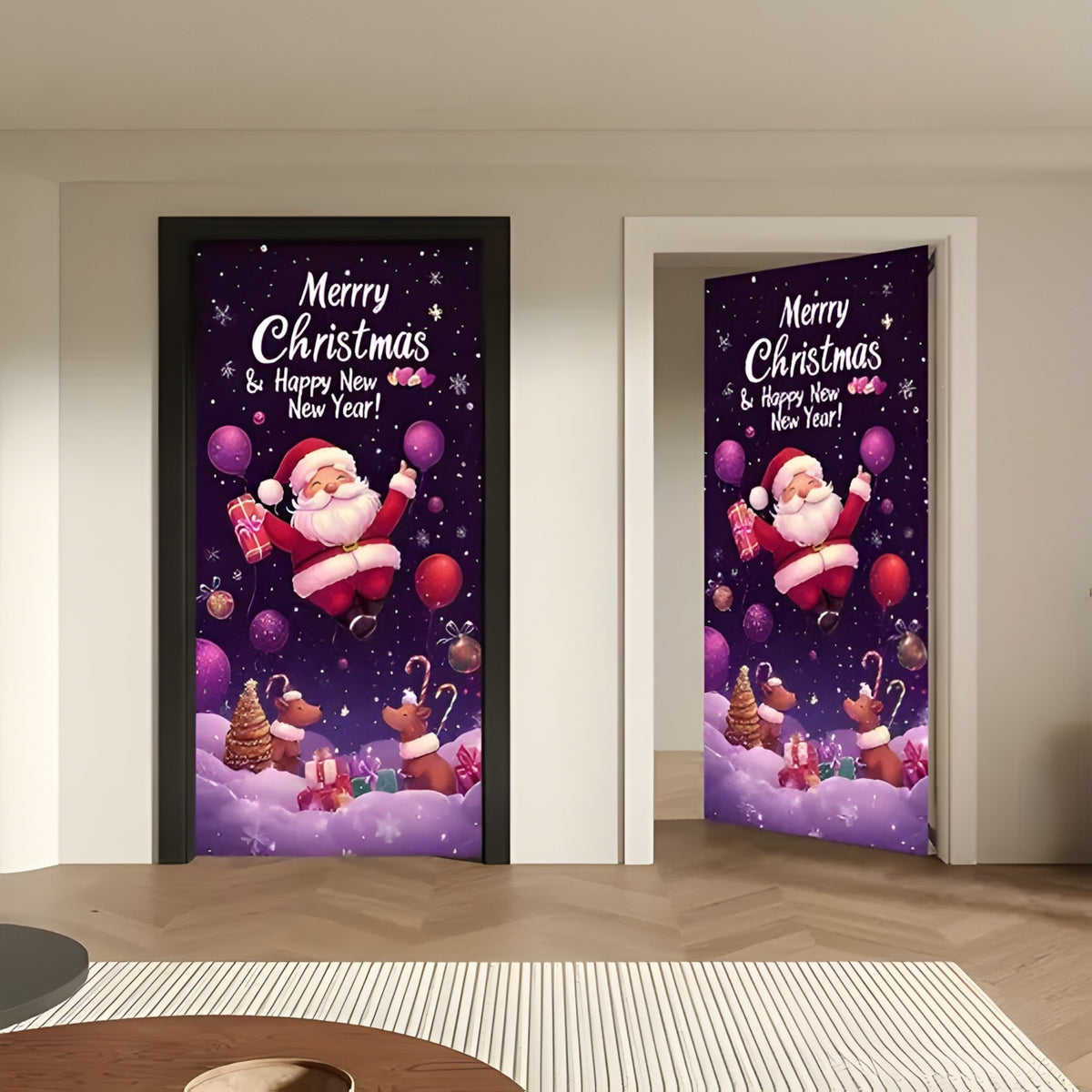 Christmas Santa Claus Polyester Door Cover Decoration 90x180cm teemdrop