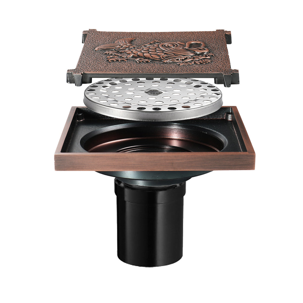 Rose Gold Copper Anti-Odor Concealed Tile Insert Square Linear Floor Drain teemdrop