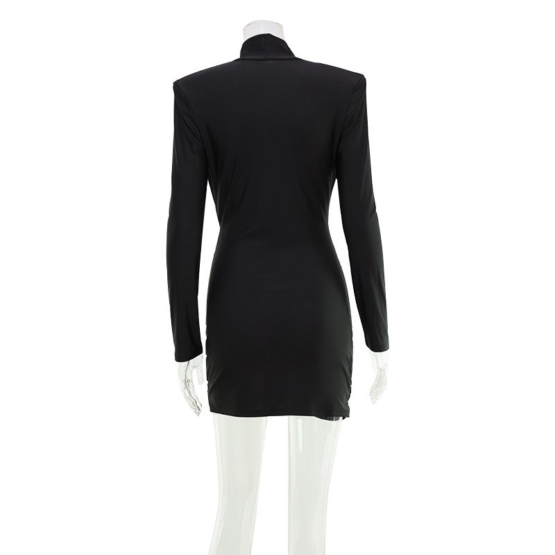 Women's Elegant High-Waist Irregular Hem Long Sleeve Dress