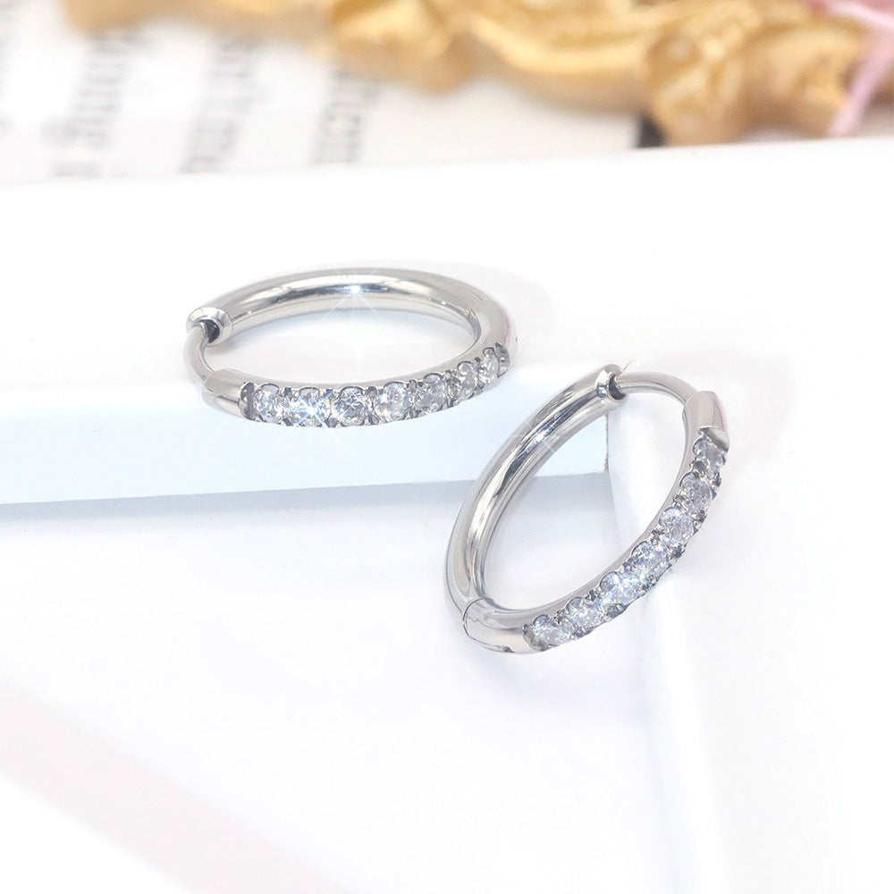 Titanium Steel Round Zircon Earrings Simple Casual Style Ear Buckles for Women teemdrop