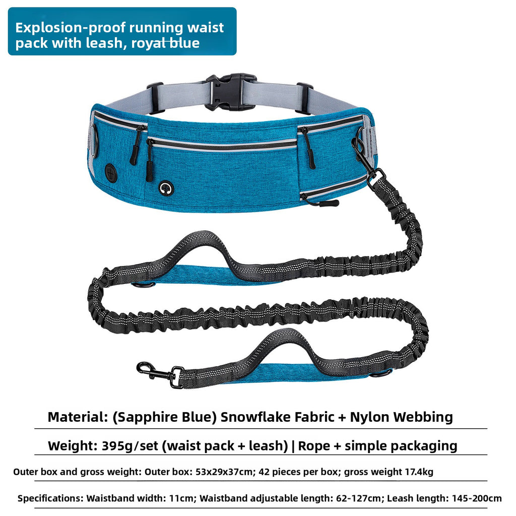 Reflective Nylon Hands-Free Running Dog Leash with Waist Bag