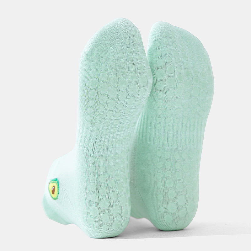 Womens Non-Slip Yoga Socks with Fruit Embroidery