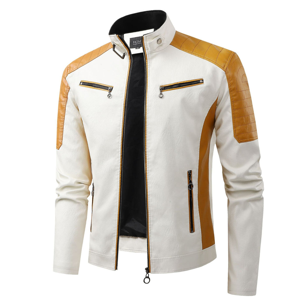 Men's button-down PU leather motorcycle jacket