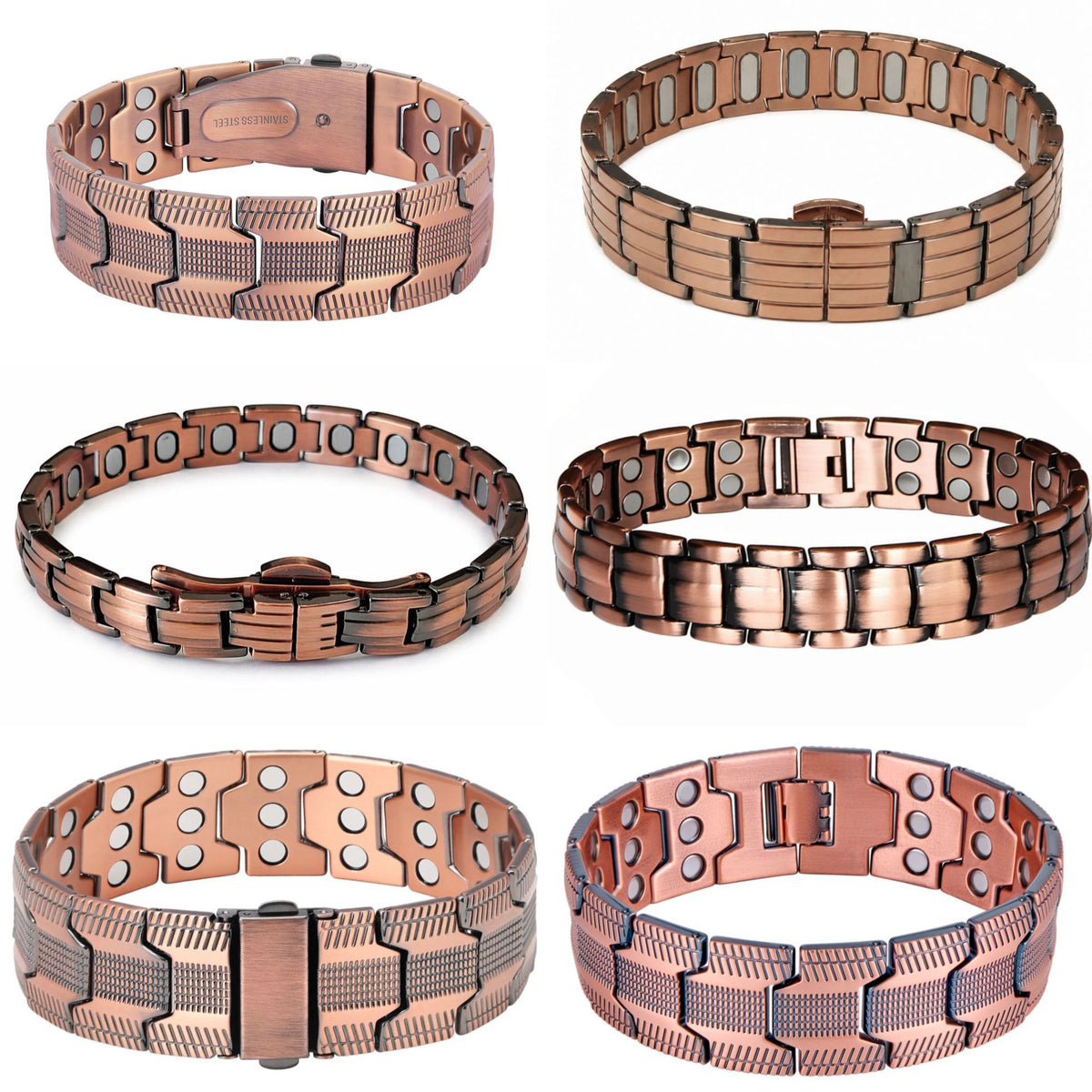 Copper three-row magnet bracelet electroplated brushed folding buckle