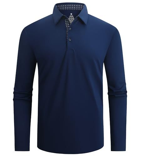 Men's Moisture-Wicking Quick-Dry Solid Long Sleeve Polo Shirt teemdrop
