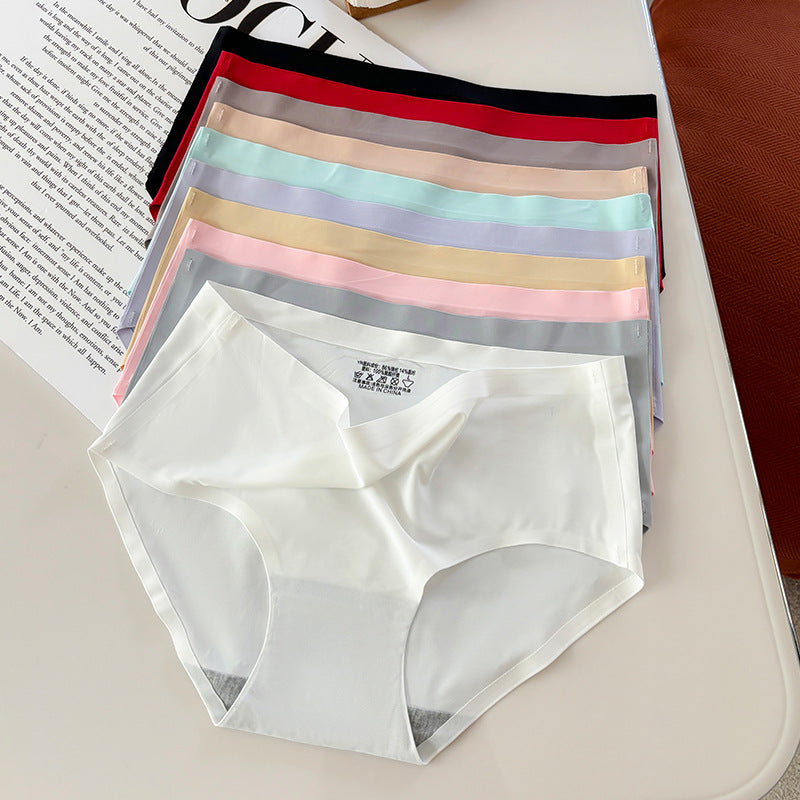 Women Seamless Ice Silk Breathable Mid-Waist Triangle Panties