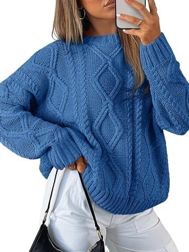 Women's knitted round-neck sweater for casual wear teemdrop