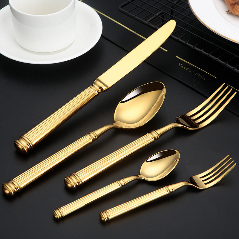 Stainless Steel Western Tableware Knife Fork Spoon Roman Column Design
