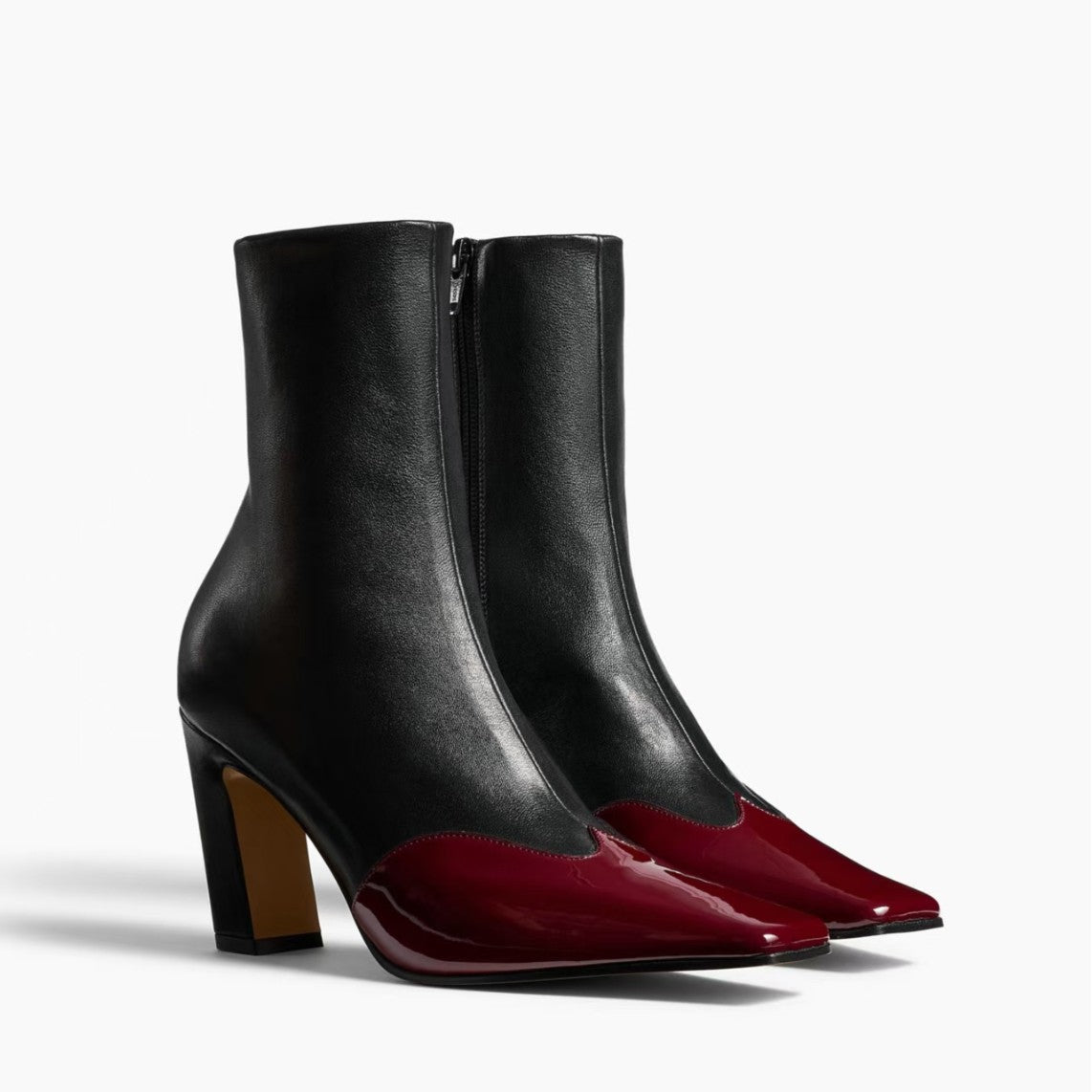 Women Elegant Cowhide Pointed Toe Ankle Boots Low Heel Slip On Elastic Booties