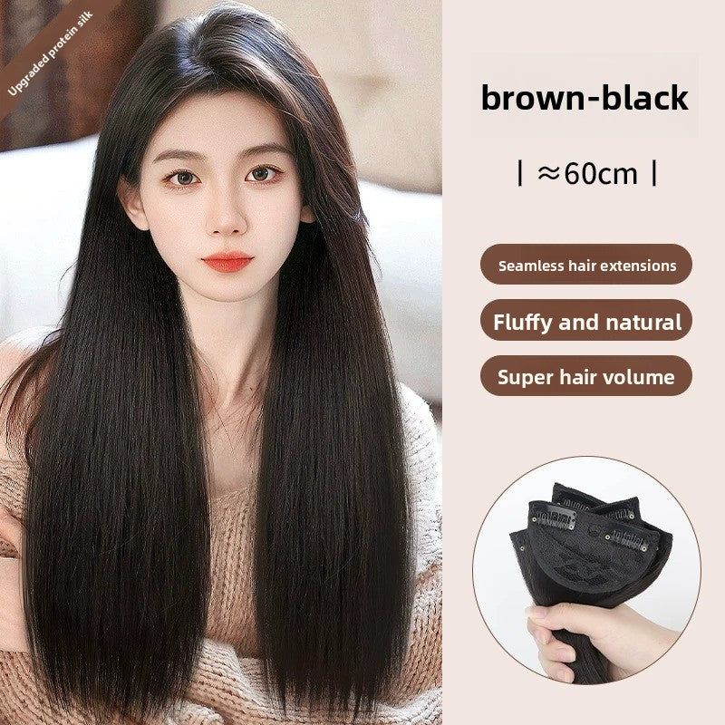Women's Three-Piece Clip-In Long Straight Wig Piece teemdrop
