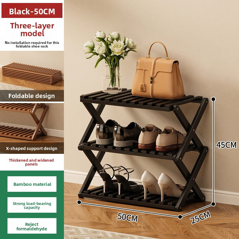 Foldable Bamboo Shoe Rack Freestanding No Assembly Multi-Tier Storage Organizer teemdrop