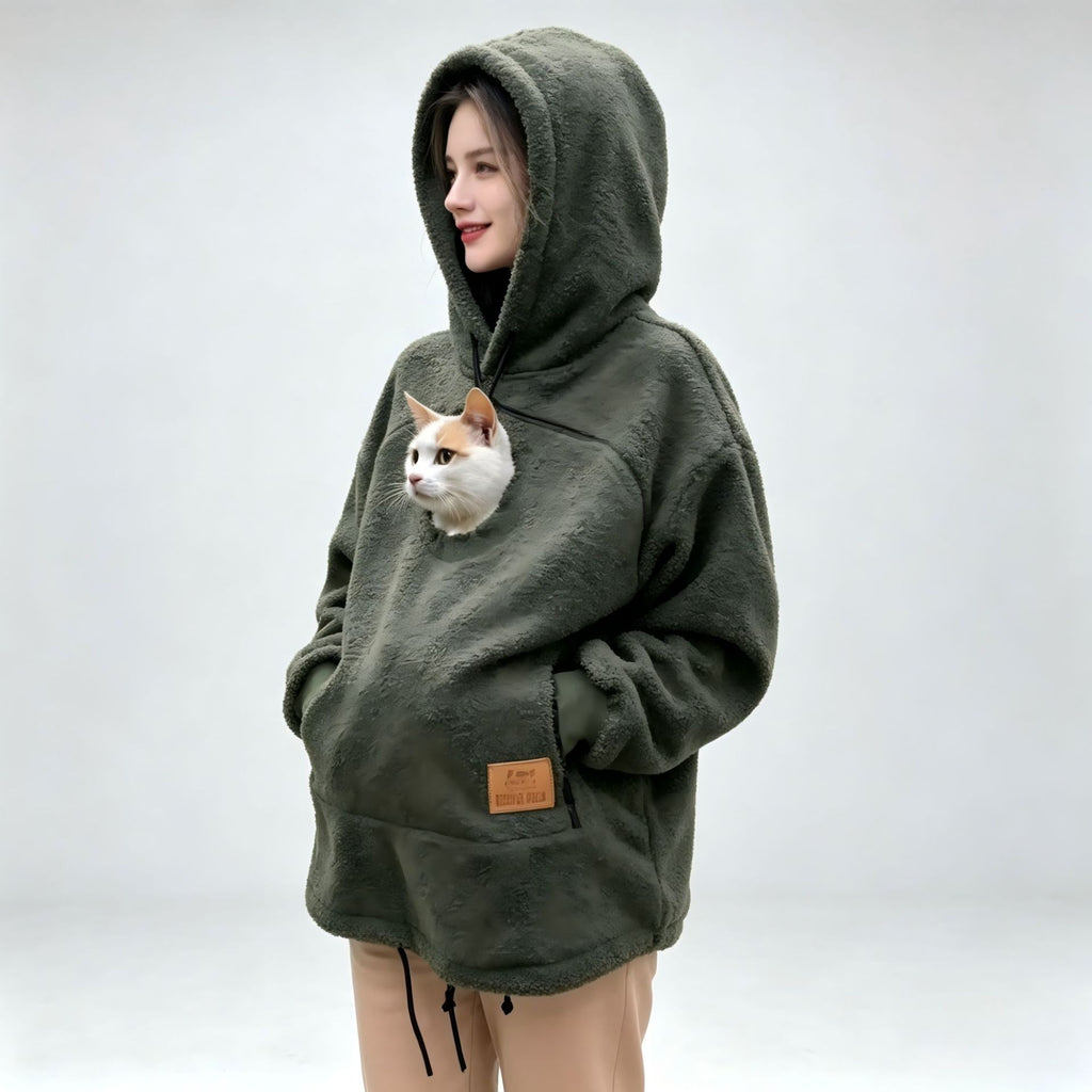 Unisex Lamb Wool Hooded Pullover Sweatshirt Loose Casual Warm